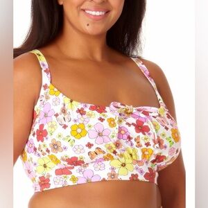 CALIFORNIA WAVES Bandeau Front Tie Swimsuit Bikini Top PLUS
